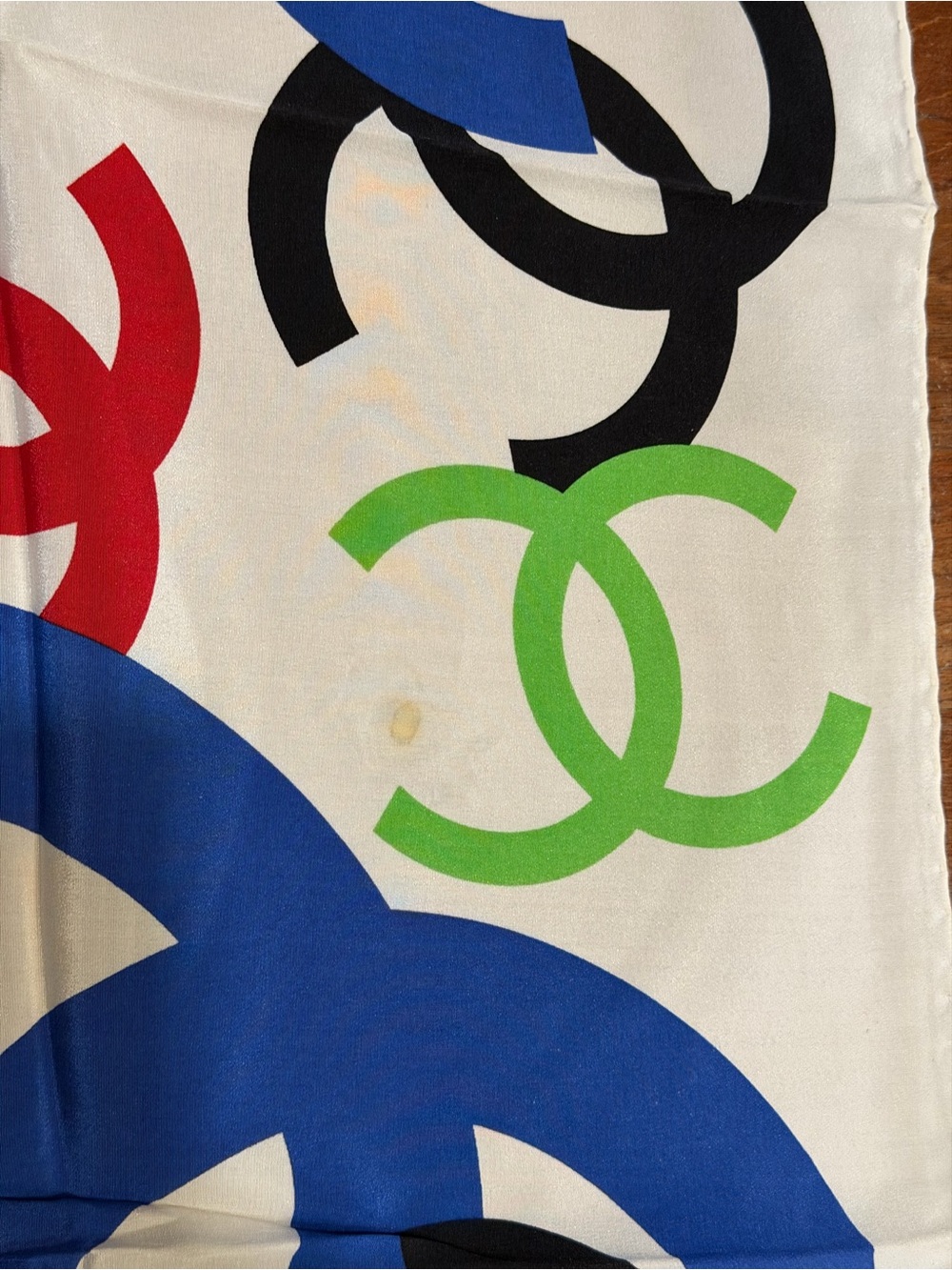 CHANEL Multicolor CC Logo Silk Scarf - White, Red, Blue, Yellow, Green, Black - Picture 7 of 8